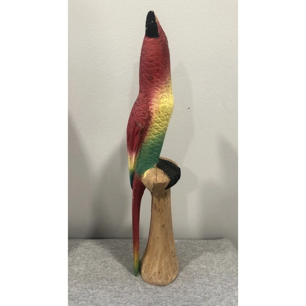 HandCarved Wood Parrot Sculpture Colorful Tropical Bird Decor 13